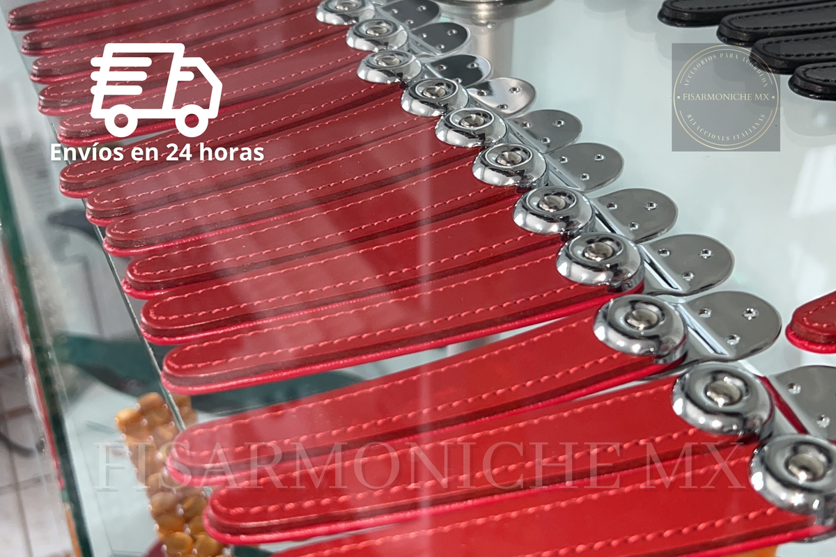 Broches de 3 puntos rojo/cromo.